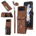 thumbnail image 1 of ELEHOLD Crossbody Wallet Case for Samsung Galaxy Z Flip 4 with RFID Card Slots Zipper Pocket Kickstand Function Shockproof Purse Case with Detachable Shoulder Strap for Samsung Z Flip 4,Brown, 1 of 9