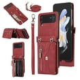 thumbnail image 1 of ELEHOLD Crossbody Wallet Case for Samsung Galaxy Z Flip 4 with RFID Card Slots Zipper Pocket Kickstand Function Shockproof Purse Case with Detachable Shoulder Strap for Samsung Z Flip 4,Red, 1 of 9