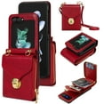thumbnail image 1 of ELEHOLD Crossbody Wallet Case for Samsung Galaxy Z Flip 5,Premium Leather Case with Card Holders Zipper Pocket Metal Snap Detachable Shoulder Strap Luxury Full Body Protection Case for Women,Red, 1 of 6