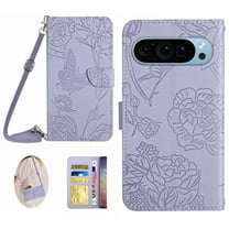 ELEHOLD Crossbody Wallet Case for Moto G Stylus 5G (2025), Butterfly Floral Leather Shockproof Flip Case with Card Slots,Lightpurple