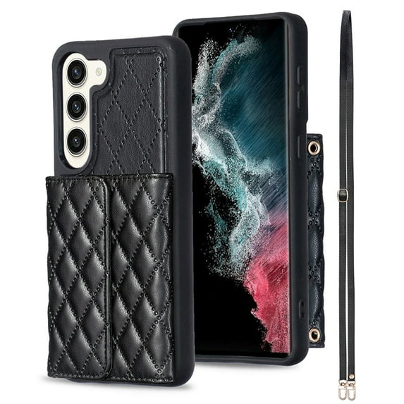 ELEHOLD Crossbody Wallet Case for Samsung Galaxy S21 FE, Soft PU Leather Card Holder Magnetic Flip Folio Purse Case with Lanyard,Black