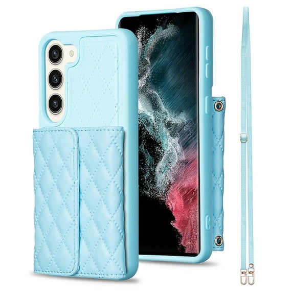 ELEHOLD Crossbody Wallet Case for Samsung Galaxy S21, Soft PU Leather Card Holder Magnetic Flip Folio Purse Case with Lanyard,Blue