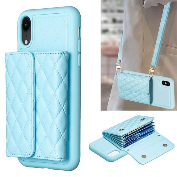 ELEHOLD Crossbody Wallet Case for iPhone XS / iPhone X, Soft PU Leather Card Holder Magnetic Flip Folio Purse Case,Blue