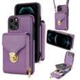 thumbnail image 1 of ELEHOLD Crossbody Wallet Case for iPhone 11 Pro Max 6.5",Premium Leather Case with Card Holders Zipper Pocket Metal Snap Stand Function Detachable Shoulder Strap Luxury Case for Women,Purple, 1 of 12
