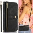 thumbnail image 1 of ELEHOLD Crossbody Wallet Case for iPhone 11 Pro Max, Zipper Purse Case Card Holder with Kickstand Detachable Wrist Strap Lanyard, PU leather Flip Folio Case,Black, 1 of 6
