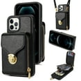 thumbnail image 1 of ELEHOLD Crossbody Wallet Case for iPhone 12 Pro Max 6.7",Premium Leather Case with Card Holders Zipper Pocket Metal Snap Stand Function Detachable Shoulder Strap Luxury Case for Women,Black, 1 of 10