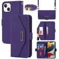thumbnail image 1 of ELEHOLD Crossbody Wallet Case for iPhone 14  6.1" with Card Slots Hidden Make Up Mirror Magnetic Closure Detachable Shoulder Strap for Women Girls Elegant Purse Case, Purple, 1 of 7