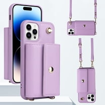 ELEHOLD Crossbody Wallet Case for iPhone 14 Plus PU Leather Double Buttons Shockproof Flip Cover with Detachable Shoulder Strap Card Slots Kickstand,Purple
