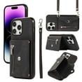 thumbnail image 1 of ELEHOLD Crossbody Wallet Case for iPhone 14 Pro 6.1" with RFID Card Slots Zipper Pocket Kickstand Function Shockproof Purse Case with Detachable Shoulder Strap,Black, 1 of 9