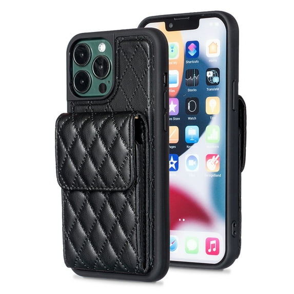 ELEHOLD Crossbody Wallet Case for iPhone 14 Pro Max 6.7" Organ Card Holders Argyle Pattern PU Leather with Crossbody Shoulder Strap Shockproof Luxury Purse Case,Black
