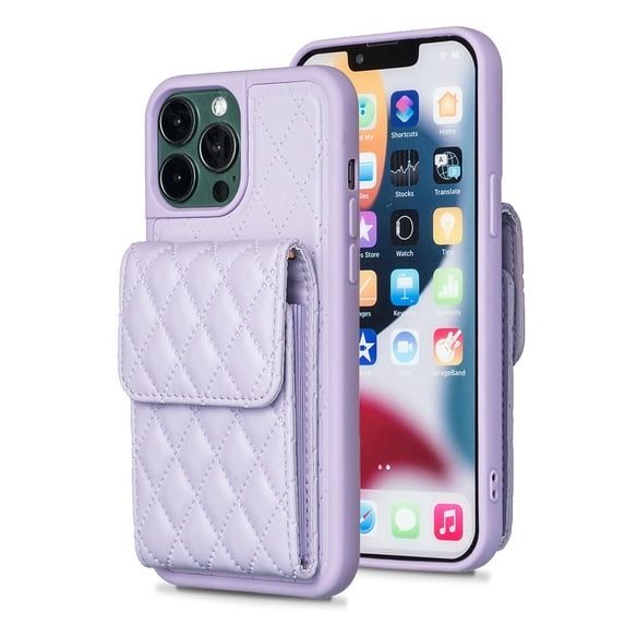ELEHOLD Crossbody Wallet Case for iPhone 14 Pro Max 6.7" Organ Card Holders Argyle Pattern PU Leather with Crossbody Shoulder Strap Shockproof Luxury Purse Case,Lightpurple
