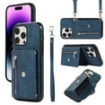 thumbnail image 1 of ELEHOLD Crossbody Wallet Case for iPhone 14 Pro Max 6.7" with RFID Card Slots Zipper Pocket Kickstand Function Shockproof Purse Case with Detachable Shoulder Strap,Blue, 1 of 9
