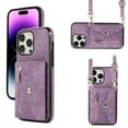 thumbnail image 1 of ELEHOLD Crossbody Wallet Case For iPhone 14,with RFID Card Slots Zipper Pocket Kickstand Function Shockproof Purse Case with Detachable Shoulder Strap,Purple, 1 of 7