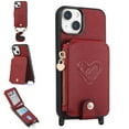 thumbnail image 1 of ELEHOLD Crossbody Wallet Case for iPhone 15 Plus with Card Holder, Zipper Card Slot Shockproof Purse Stand Cover with Removable Lanyard  Crossbody Shoulder Strap 6.7 Inch,Red, 1 of 11