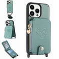 thumbnail image 1 of ELEHOLD Crossbody Wallet Case for iPhone 15 Pro with Card Holder, Zipper Card Slot Shockproof Purse Stand Cover with Removable Lanyard  Crossbody Shoulder Strap 6.1 Inch,Green, 1 of 11