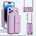 thumbnail image 1 of ELEHOLD Crossbody Wallet Case for iPhone 15 Pro Max PU Leather Double Buttons Shockproof Flip Cover with Detachable Shoulder Strap Card Slots Kickstand,Purple, 1 of 9