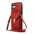 thumbnail image 1 of ELEHOLD Crossbody Wallet Case for iPhone 16,Back Credit Card Holder Metal Snap Luxury Purse Case with Shoulder Strap for Women Girls for iPhone 16,Red, 1 of 8