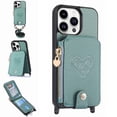 thumbnail image 1 of ELEHOLD Crossbody Wallet Case for iPhone 16 with Card Holder, Zipper Card Slot Shockproof Purse Stand Cover with Removable Lanyard  Crossbody Shoulder Strap,Green, 1 of 11