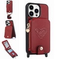thumbnail image 1 of ELEHOLD Crossbody Wallet Case for iPhone 16 with Card Holder, Zipper Card Slot Shockproof Purse Stand Cover with Removable Lanyard  Crossbody Shoulder Strap,Red, 1 of 11