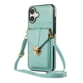 thumbnail image 1 of ELEHOLD Crossbody Wallet Case for iPhone 16 Plus,Back Credit Card Holder Metal Snap Luxury Purse Case with Shoulder Strap for Women Girls for iPhone 16 Plus,Green, 1 of 8