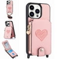 thumbnail image 1 of ELEHOLD Crossbody Wallet Case for iPhone 16 Plus with Card Holder, Zipper Card Slot Shockproof Purse Stand Cover with Removable Lanyard  Crossbody Shoulder Strap,Pink, 1 of 11