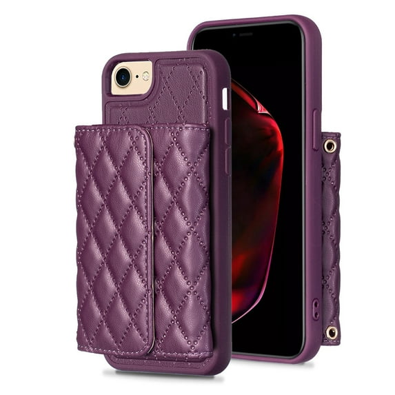 ELEHOLD Crossbody Wallet Case for iPhone 8 / iPhone 7 / iPhone SE 2022 2020 4.7 Inch, Soft PU Leather Card Holder Magnetic Flip Folio Purse Case,Purple
