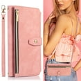 thumbnail image 1 of ELEHOLD Crossbody Wallet Case for iPhone 8 Plus / iPhone 7 Plus, Zipper Purse Case Card Holder with Kickstand Detachable Wrist Strap Lanyard, PU leather Flip Folio Case 5.5",Pink, 1 of 6