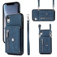 thumbnail image 1 of ELEHOLD Crossbody Wallet Case For iPhone XS Max,with RFID Card Slots Zipper Pocket Kickstand Function Shockproof Purse Case with Detachable Shoulder Strap,Blue, 1 of 7