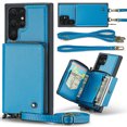 thumbnail image 1 of ELEHOLD Crossbody Wallet Phone Case for Samsung Galaxy S21 Ultra, Zipper Pocket Card Holders Detachable Crossbody Strap Lanyard RFID Blocking Soft Leather Protective Case,Blue, 1 of 7