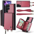 thumbnail image 1 of ELEHOLD Crossbody Wallet Phone Case for Samsung Galaxy S22 Ultra, Zipper Pocket Card Holders Detachable Crossbody Strap Lanyard RFID Blocking Soft Leather Protective Case,Red, 1 of 8