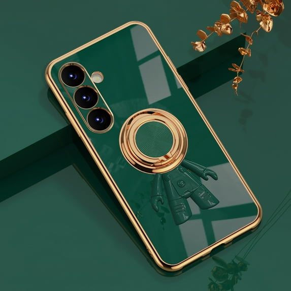 ELEHOLD Cute Case for Samsung Galaxy A54 5G Ultra Slim Thin Three-Dimensional Astronaut Hidden Kickstand Finger Ring Gold Plating Shockproof Case, Darkgreen