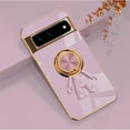 thumbnail image 1 of ELEHOLD Cute Case for Google Pixel 6A Ultra Slim Three-Dimensional Astronaut Hidden Kickstand Finger Ring Gold Plating Shockproof Case, Purple, 1 of 8