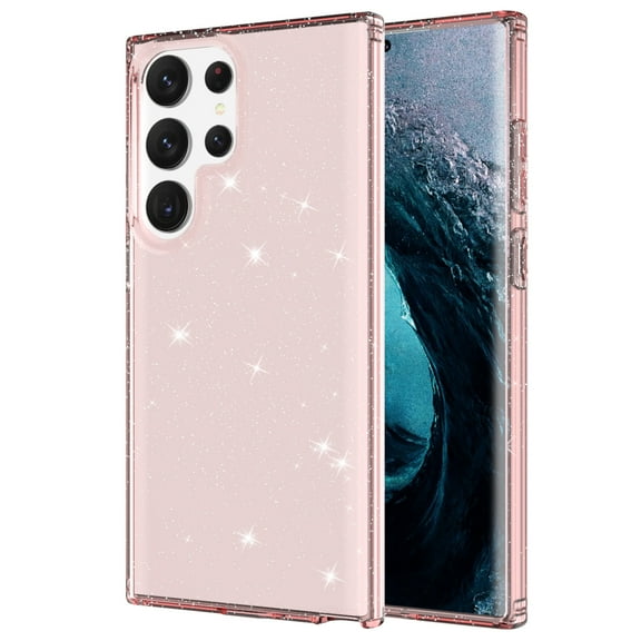 ELEHOLD Cute Glitter Case for Samsung Galaxy S23 Ultra, Clear Glitter Sparkle Soft Shockproof Protection Slim Thin Anti-Yellowing Phone Cover for Women Girls - 6.8 inch,Pink