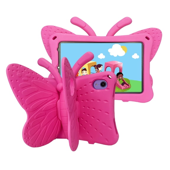 ELEHOLD Cute Kids Case for Apple iPad mini 7th(A17 Pro) Gen 2024 Kids Friendly EVA Butterfly Wings Kickstand Heavy Duty Rugged Shockproof Protective Case for iPad mini 7,Rose