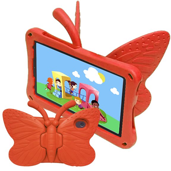 ELEHOLD Cute Kids Case for Walmart Onn 8.0 Inch 2024 Kids Friendly EVA Butterfly Design Kickstand Heavy Duty Rugged Shockproof Protective Case,Red