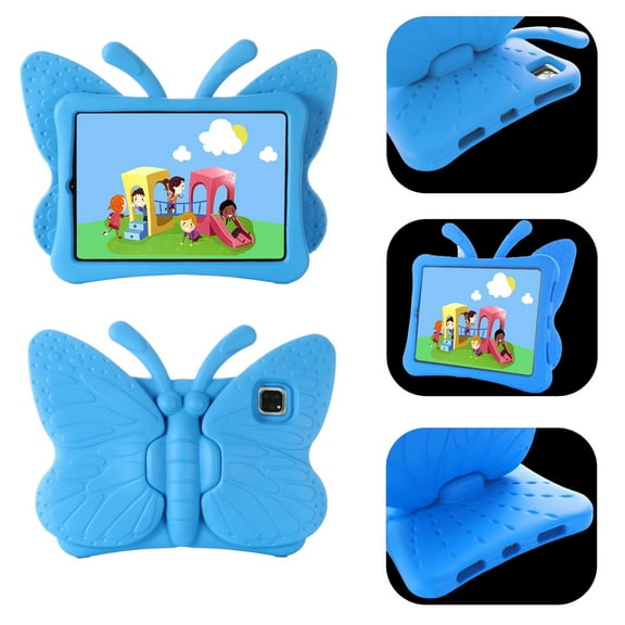 ELEHOLD Cute Kids Case for iPad Pro 11 Inch (2022/2021/2020/2018) / iPad Air 5th/4th Gen (2022/2020) Kids Friendly EVA Butterfly Wings Kickstand Heavy Duty Rugged Shockproof Protective Case,Blue