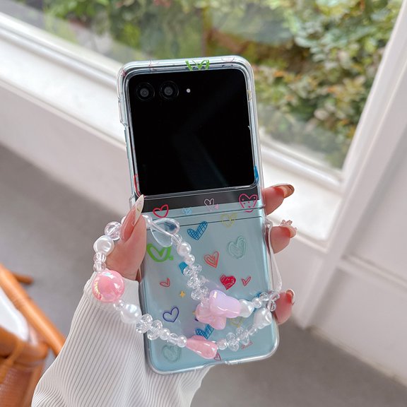 ELEHOLD Cute Pattern Clear Phone Case For Motorola Razr Ultra 2025/ Moto Razr 60 Ultra, Anti-Yellowing Transparent Rugged Hard PC Shockproof Case Cover with Charm Strap for Girls Teens,M37