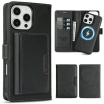 ELEHOLD Detachable Magnetic Wallet Case for iPhone 12 Pro Max, 3-in-1 PU Leather Folio Kickstand Card Slots Mag Safe Charging Detachable Slim Business Flip Wallet Case Cover with Card Holder,Black