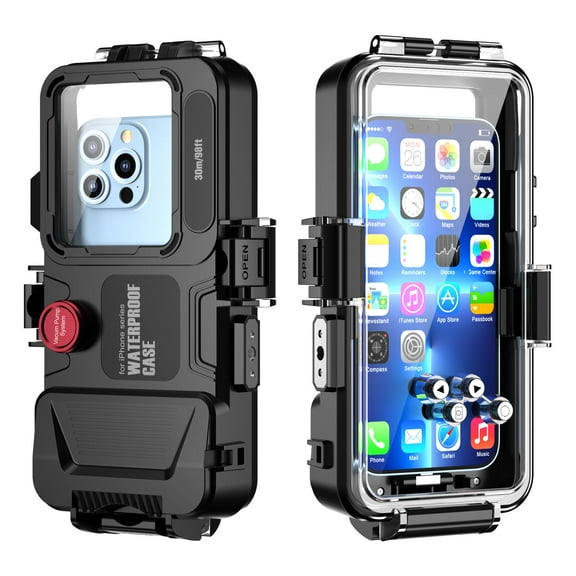 ELEHOLD Diving Phone Case Only for iPhone Series Snorkeling Underwater Case 98FT/30M [Operated Underwater] Photo Video,Waterproof Shell for iPhone 14/Pro/Pro Max/13/12/11 with Lanyard,Black