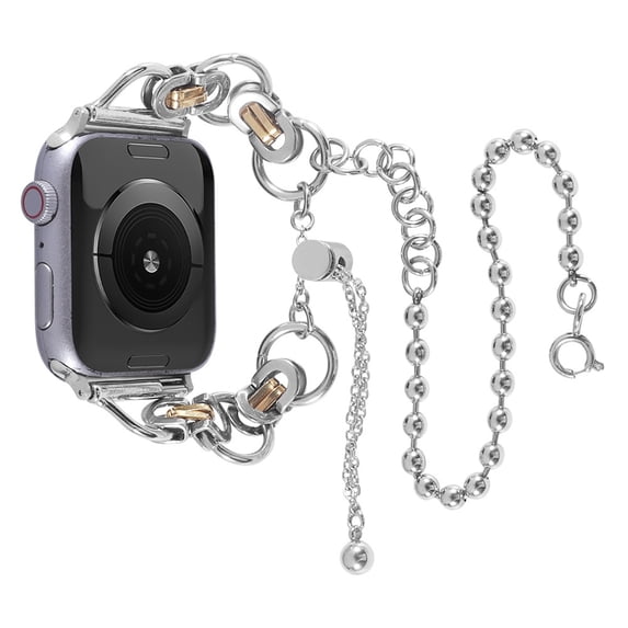 ELEHOLD Double Circle Bead Chain Stainless Steel Chain Jewelry Metal Strap Replacement Band Compatible for Apple iWatch Series SE/9/8/7/6/5/4/3/2/1 41/40/38mm,Sliver-Gold