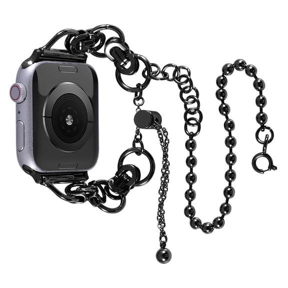 ELEHOLD Double Circle Bead Chain Stainless Steel Chain Jewelry Metal Strap Replacement Band Compatible for Apple iWatch Series SE/9/8/7/6/5/4/3/2/1 Ultra1/2 49/45/44/42mm,Black
