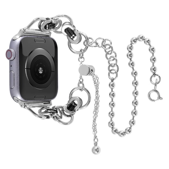 ELEHOLD Double Circle Bead Chain Stainless Steel Chain Jewelry Metal Strap Replacement Band Compatible for Apple iWatch Series SE/9/8/7/6/5/4/3/2/1 41/40/38mm,Sliver-Black