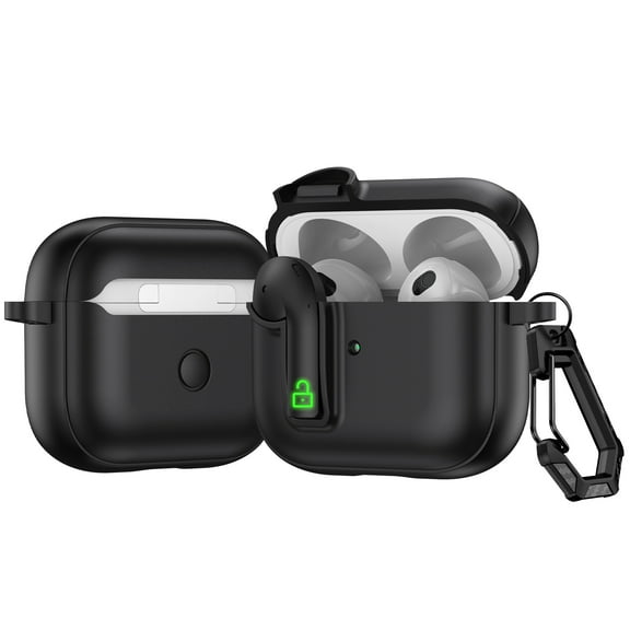 ELEHOLD Double Color Case For AirPods 3rd Gen (2021) Full Body Protective Case Rugged Cover, with  Headphone - Shaped Safety Lock & KeyChain, Wireless Charging Support, Black