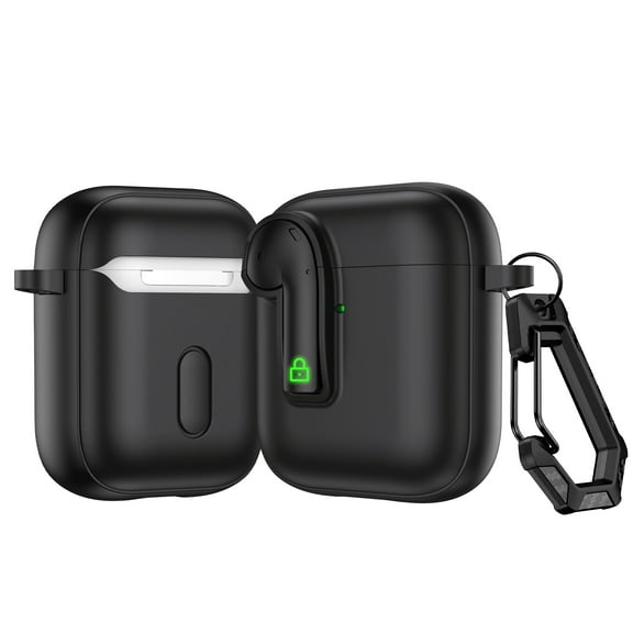ELEHOLD Double Color Case For Airpods 2nd Gen / 1st Gen Full Body Protective Case Rugged Cover, with  Headphone - Shaped Safety Lock & KeyChain, Wireless Charging Support, Black