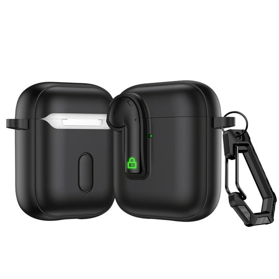 ELEHOLD Double Color Case For Airpods 2nd Gen / 1st Gen Full Body Protective Case Rugged Cover, with Headphone - Shaped Safety Lock & KeyChain, Wireless Charging Support, Black