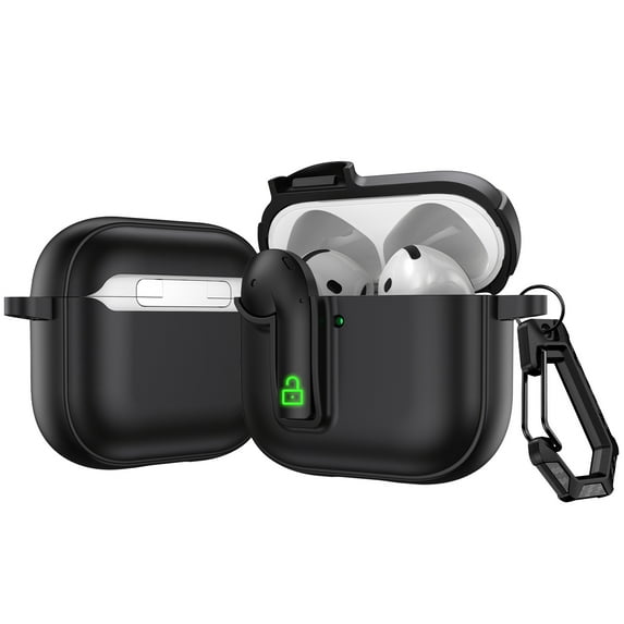 ELEHOLD Double Color Case For Airpods 4th Gen Full Body Protective Case Rugged Cover, with  Headphone - Shaped Safety Lock & KeyChain, Wireless Charging Support, Black