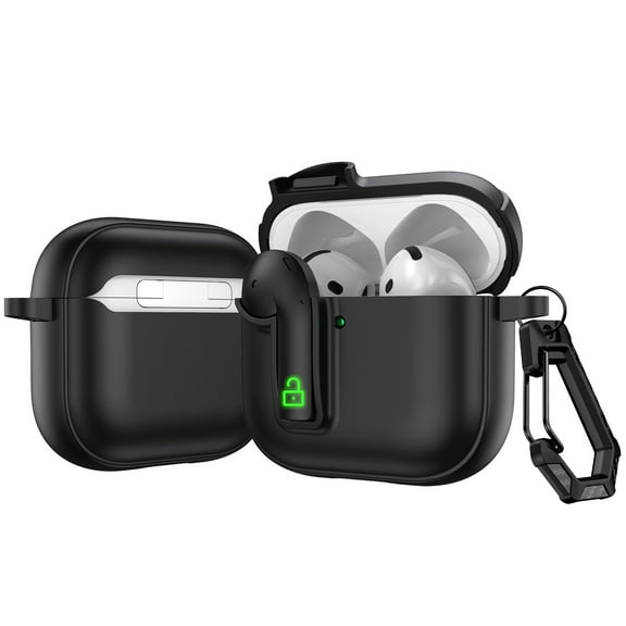 ELEHOLD Double Color Case For Airpods 4th Gen Full Body Protective Case Rugged Cover, with  Headphone - Shaped Safety Lock & KeyChain, Wireless Charging Support, Black
