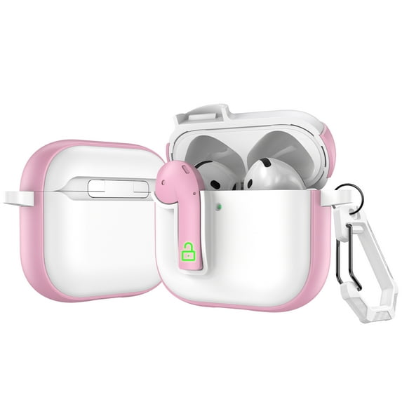 ELEHOLD Double Color Case For Airpods 4th Gen Full Body Protective Case Rugged Cover, with  Headphone - Shaped Safety Lock & KeyChain, Wireless Charging Support, Pink