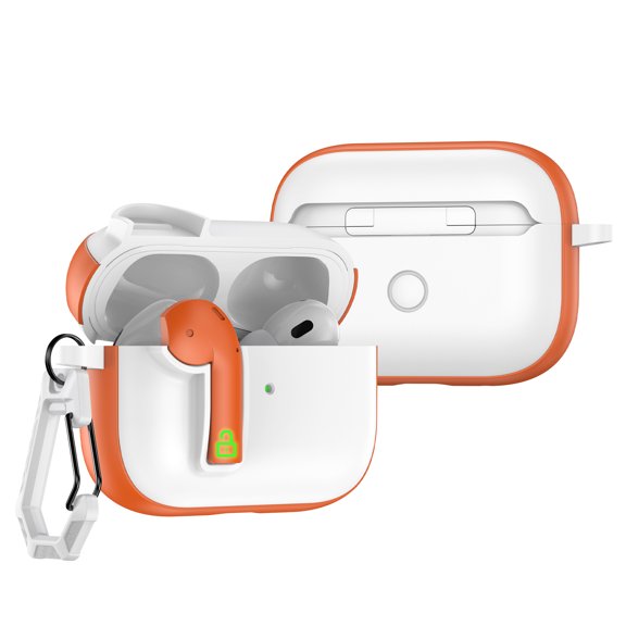 ELEHOLD Double Color Case For Airpods Pro (2019) Full Body Protective Case Rugged Cover, with  Headphone - Shaped Safety Lock & KeyChain, Wireless Charging Support, Orange