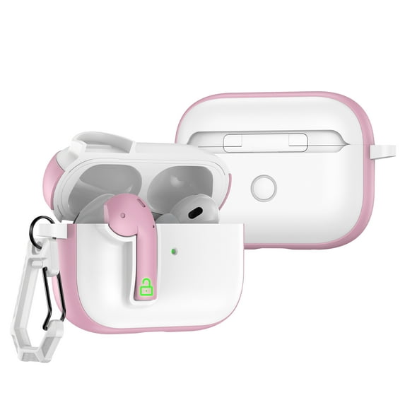 ELEHOLD Double Color Case For Airpods Pro 2nd Gen (2022) Full Body Protective Case Rugged Cover, with Headphone - Shaped Safety Lock & KeyChain, Wireless Charging Support, Pink